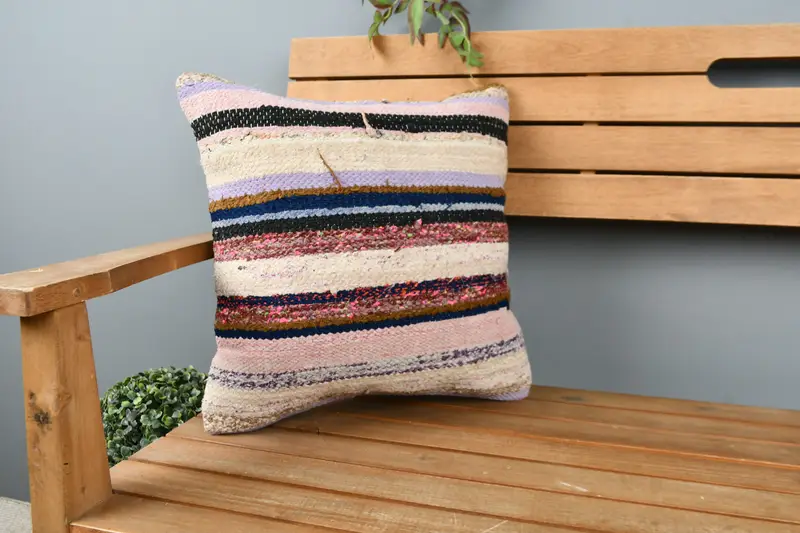 16x16 Beige Pillow, Office Chair Cushion, Cushion, Turkish Pillow, Vintage Kilim Pillow, Kilim Pillow Cover, Knitted Pillow Sham, Bolster Pillow - 1