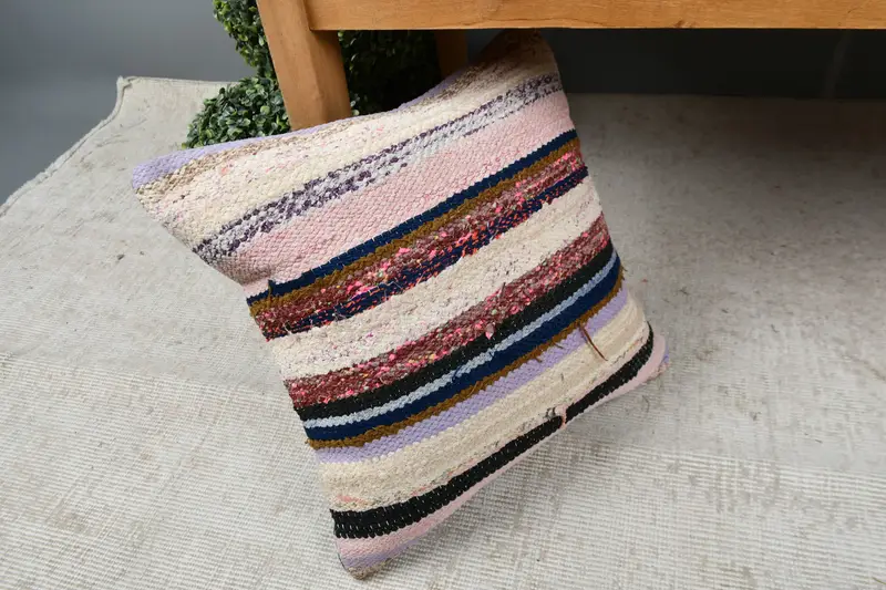 16x16 Beige Pillow, Office Chair Cushion, Cushion, Turkish Pillow, Vintage Kilim Pillow, Kilim Pillow Cover, Knitted Pillow Sham, Bolster Pillow - 7