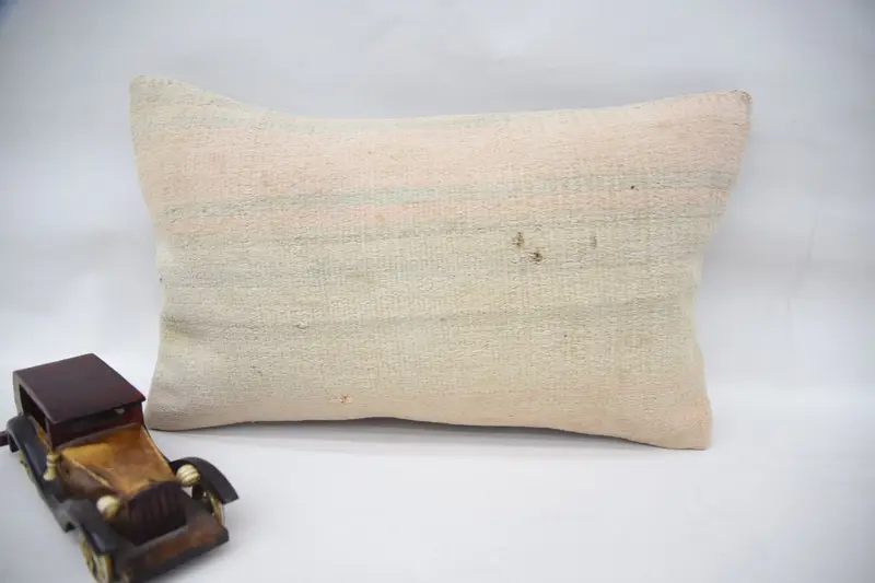 Vintage Plaid Pillowcase, Antique 12x20 inch Beige Christmas Gift Wool Pillow Sham - 1