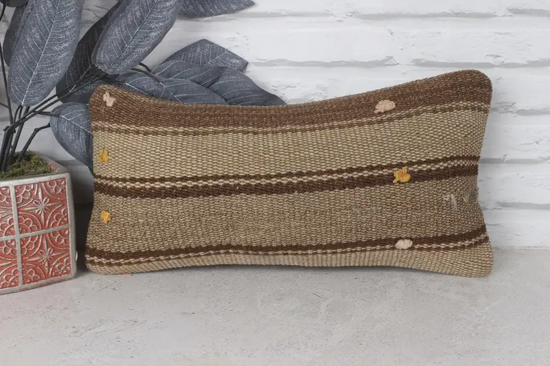 Cushion Case, Decorative Cushion, Kilim Cushion Sham, 8x16 Brown Pillow, Farmhouse Pillow Cover, Pillow for Sofa, Antique Pillows, Sofa Cushion Case - 1