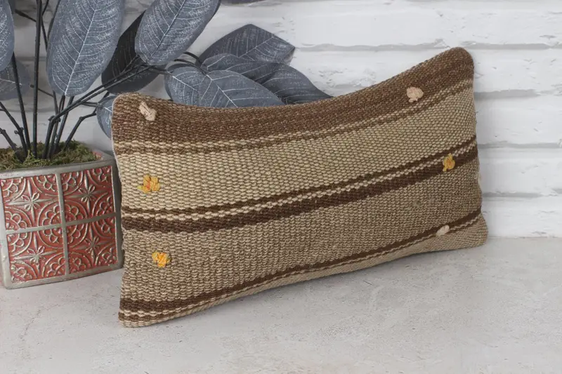 Cushion Case, Decorative Cushion, Kilim Cushion Sham, 8x16 Brown Pillow, Farmhouse Pillow Cover, Pillow for Sofa, Antique Pillows, Sofa Cushion Case - 4