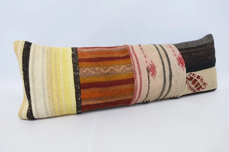 Natural Pillow Sham, Nomadic Cushion Cover, 12x36 Beige Cushion, Vintage Pillow, Cushion, Boho Pillow, Kilim Cushion Sham - 3