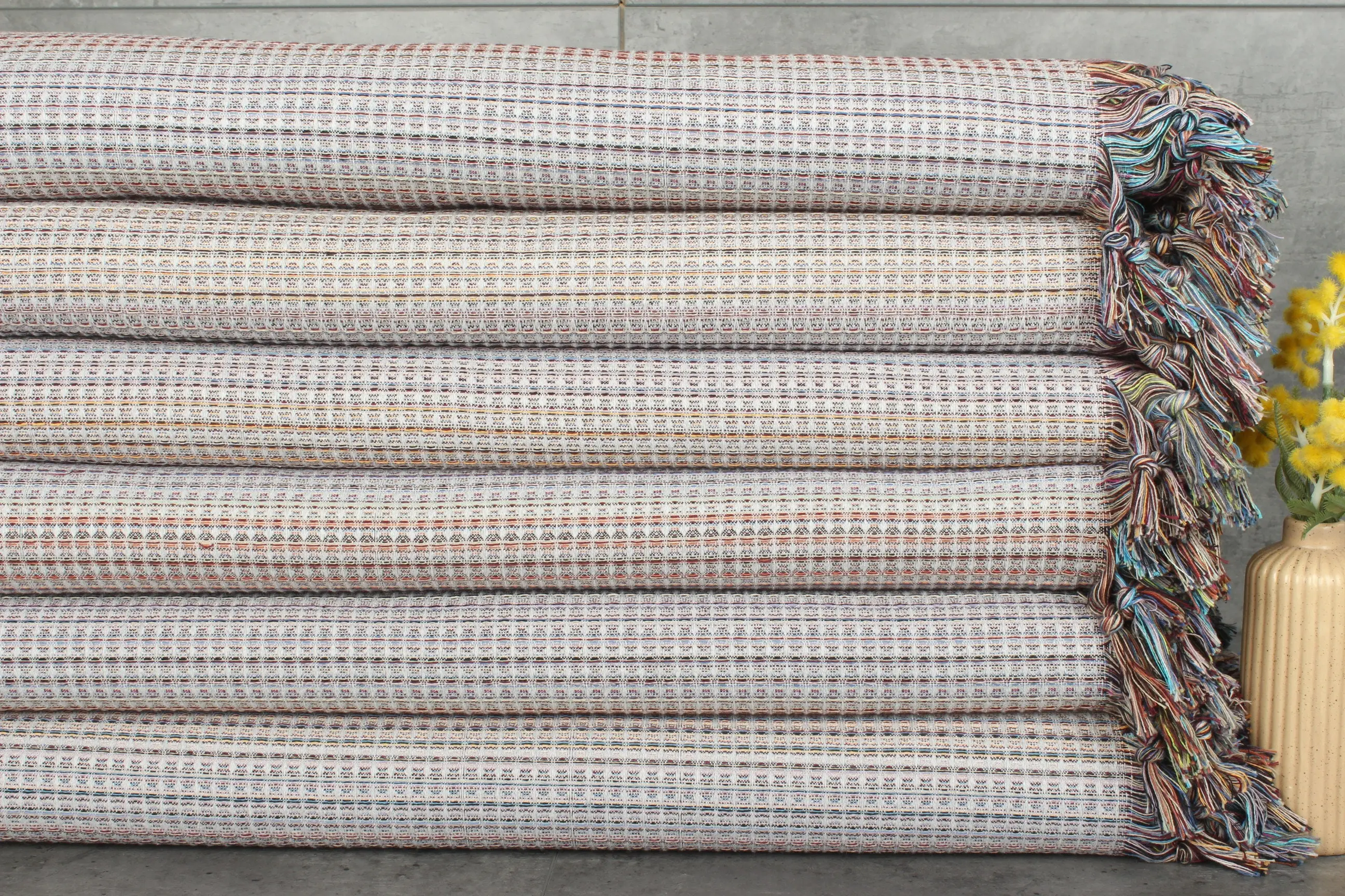 Bedspread Light Gray Cotton Throw Geometric, 87x91 Inches - 1