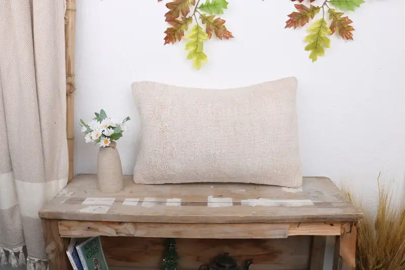 Pillow Cover, Handmade Kilim Cushion, Home Decor Pillow, 12x20 White Cushion Case, Interior Designer Pillow, Christmas Pillow Sham - 1