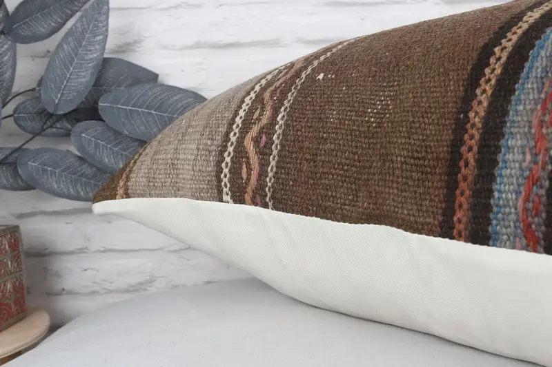 Throw Kilim Pillow, Cushion Case, Kilim Cushion Sham, Authentic Pillow, Kilim Pillow Cover, 20x28 Brown Cushion Cover, Garden Pillow Sham - 8