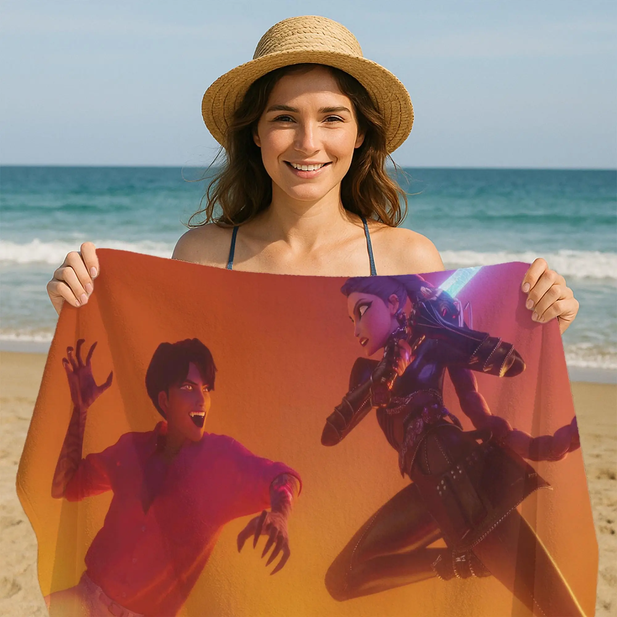 Beach Towel Personalized Yellow Pink Organic Cotton, 28x53 Inches - 1