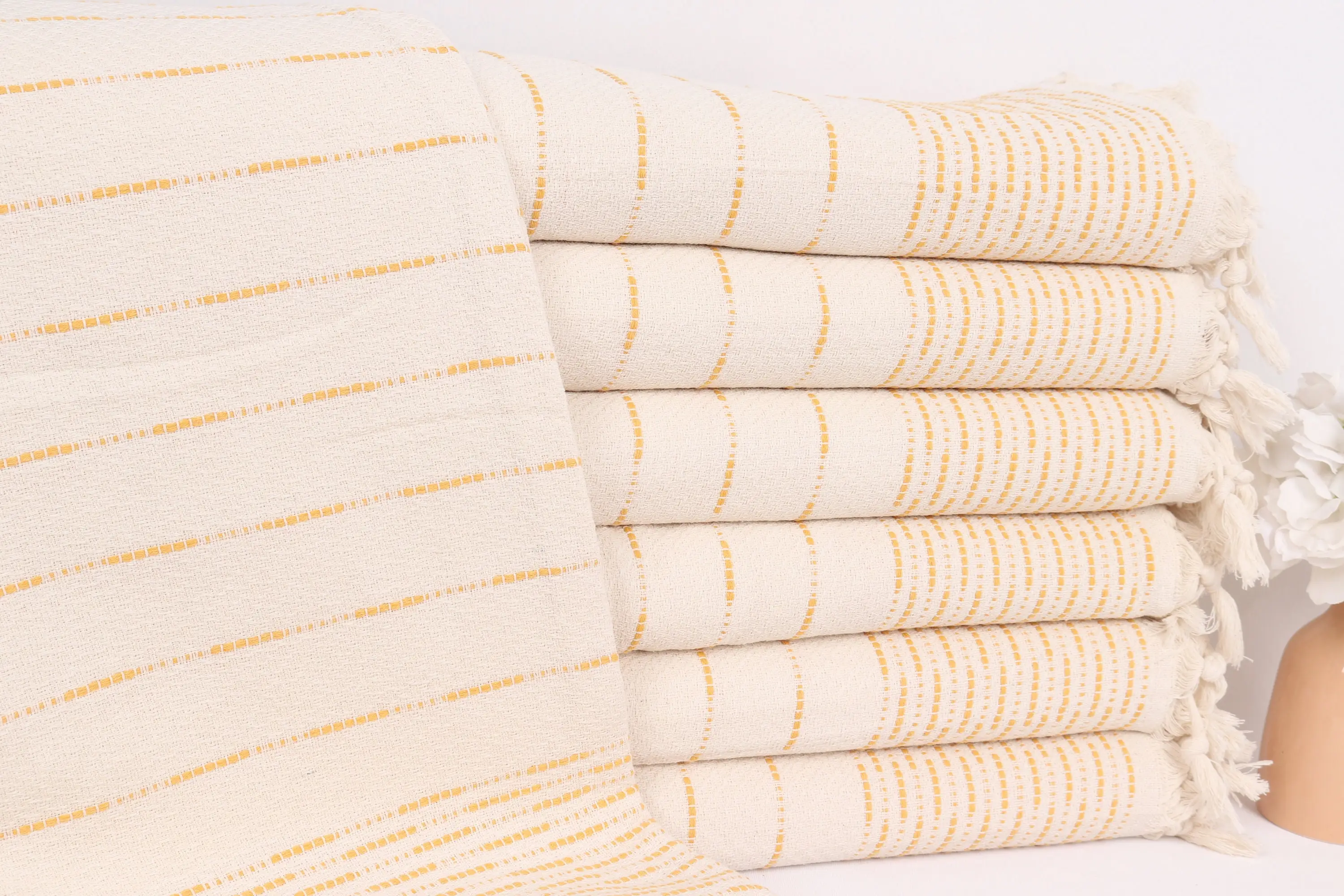 Woven Mustard Cotton Throw Striped Design, 91x97 Inches - 1
