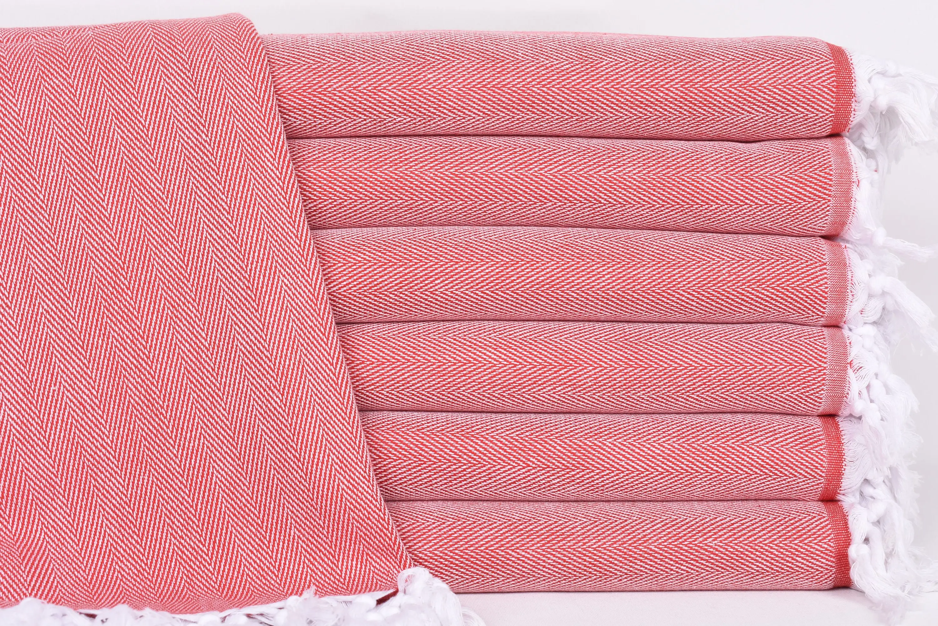 Turkish Beach Towel Red Herringbone, Organic Cotton, Bachelorette Party Gift, 67x36 Inches - 1