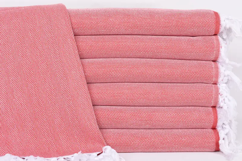 Turkish Beach Towel Red Herringbone, Organic Cotton, Bachelorette Party Gift, 67x36 Inches