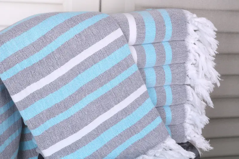 Striped Towel Dark Gray-Turquoise Organic Cotton, 40x71 Inches