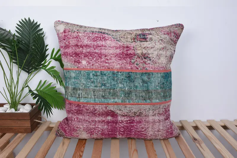 Ethnic Pillow Sham, Kilim Pillow, Turkish Kilim Pillow, Gift Pillow, 28x28 Purple Cushion Cover, Retro Pillow, Decorative Cushion Case, Pillow Sham - 1