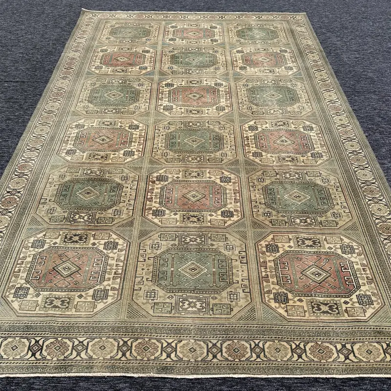 Elegante Alfombra Persa Verde, Decoración Vibrante 0,5x9,5 ft