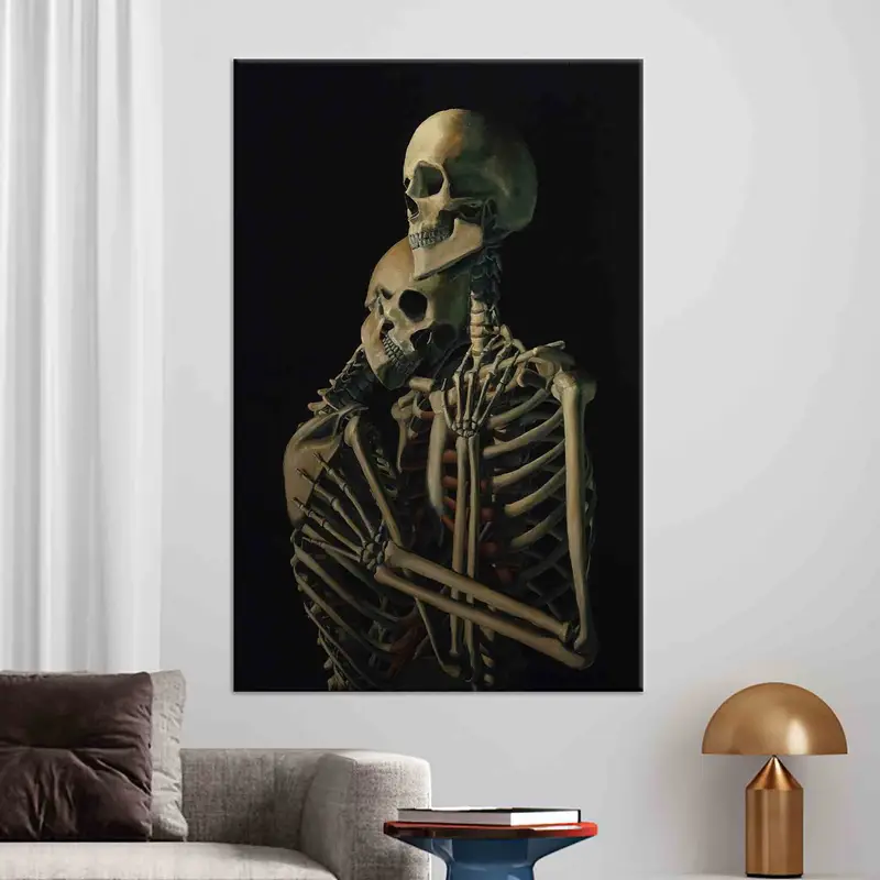 Umarmung Paar Schädelwandkunst, Leinwand Wandkunst, Skelettpaar Wandkunst, surreales Poster, umarmtes Paar Leinwandkunst, Loft Wall Art. - 2