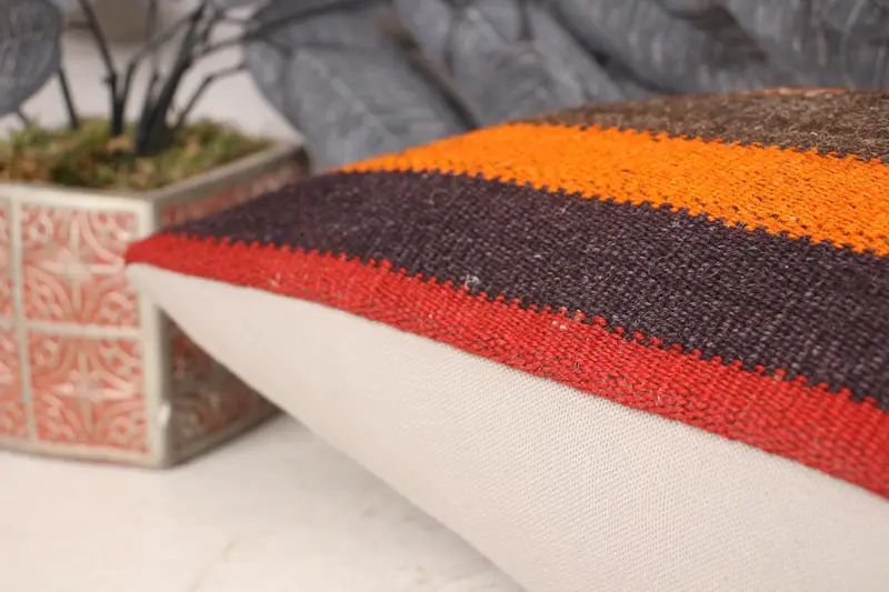 Yoga Cushion Case, Pillow, Boho Pillow, Cozy Throw Pillow Case, Oriental Cushion Cover, Home Decor Pillow, 12x24 Orange Pillow Cover, Kilim Pillow - 7