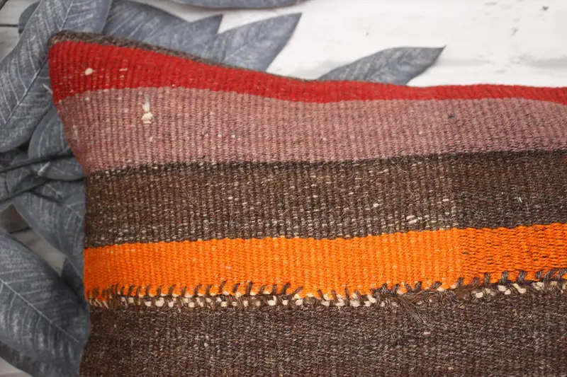 Yoga Cushion Case, Pillow, Boho Pillow, Cozy Throw Pillow Case, Oriental Cushion Cover, Home Decor Pillow, 12x24 Orange Pillow Cover, Kilim Pillow - 2