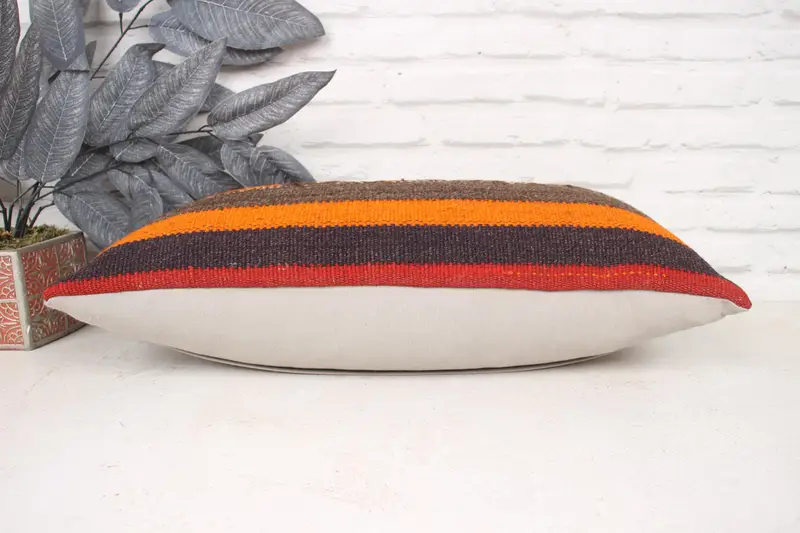 Yoga Cushion Case, Pillow, Boho Pillow, Cozy Throw Pillow Case, Oriental Cushion Cover, Home Decor Pillow, 12x24 Orange Pillow Cover, Kilim Pillow - 5