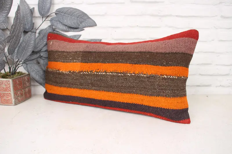 Yoga Cushion Case, Pillow, Boho Pillow, Cozy Throw Pillow Case, Oriental Cushion Cover, Home Decor Pillow, 12x24 Orange Pillow Cover, Kilim Pillow - 4