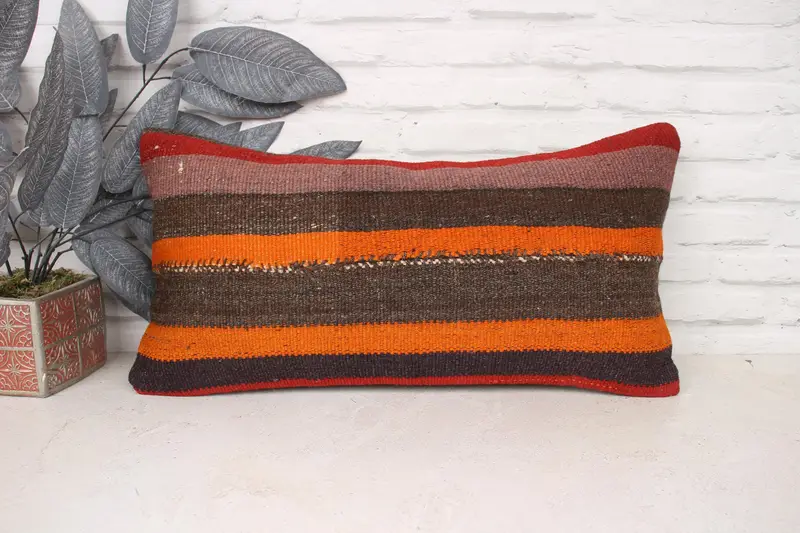 Yoga Cushion Case, Pillow, Boho Pillow, Cozy Throw Pillow Case, Oriental Cushion Cover, Home Decor Pillow, 12x24 Orange Pillow Cover, Kilim Pillow - 1