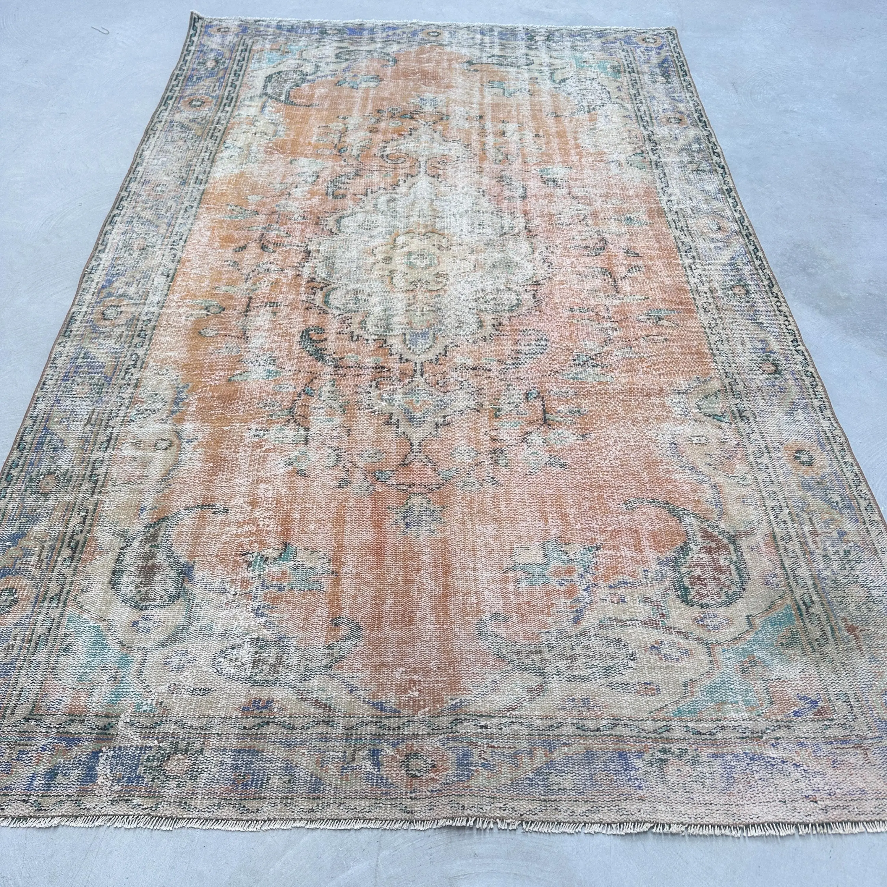 Alfombra turca, alfombra vintage de 6,4x9,8 pies, alfombra de lana oriental marrón - 1