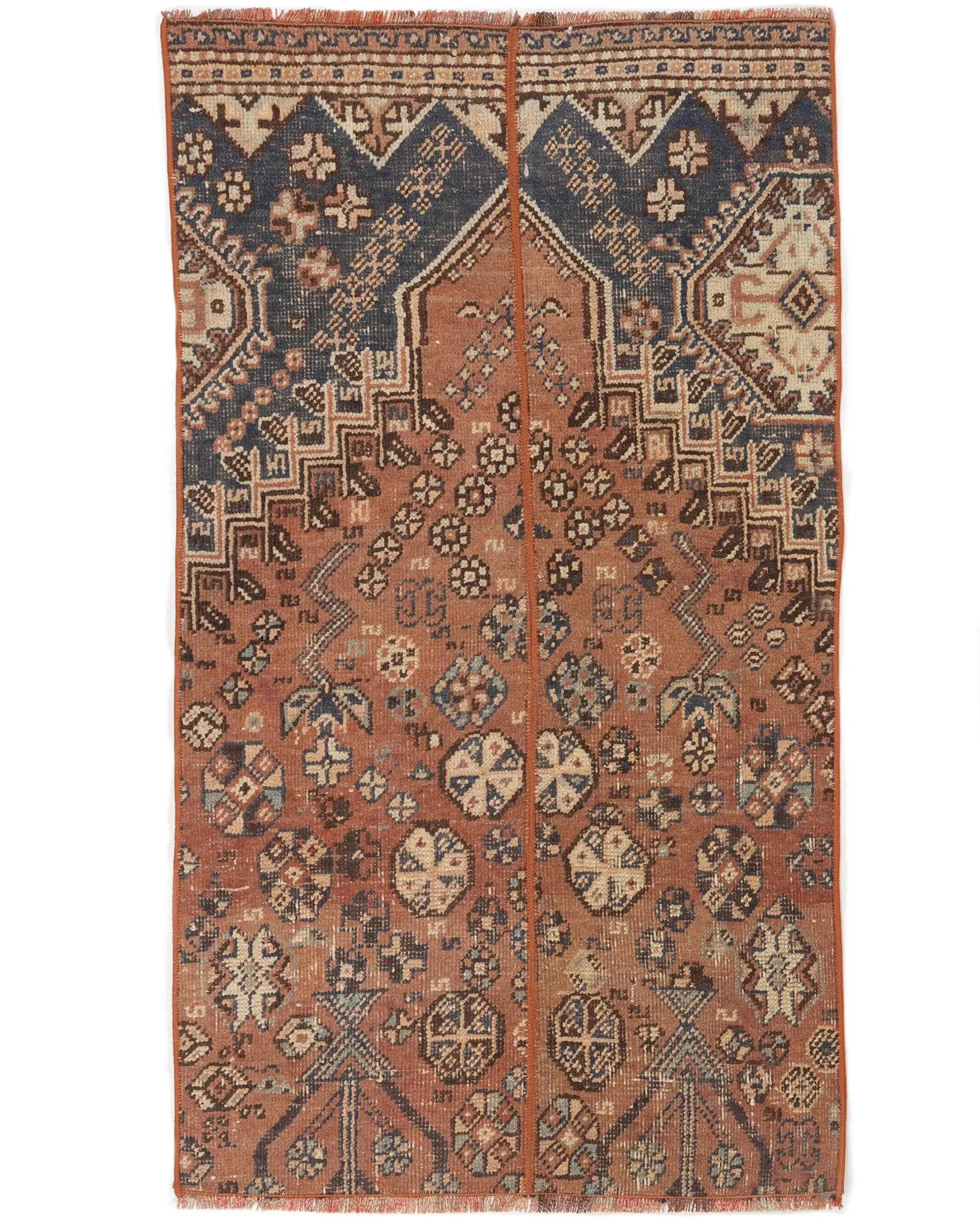 Turkish Vintage Small Rug 2x3.7 ft (62x112 cm), Brown Ombré Rug - 1
