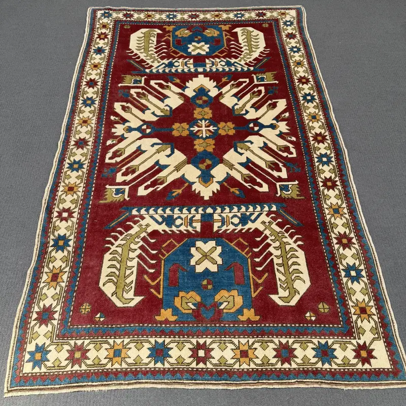 Red & Beige Rug, 0.4x7.4 ft Solid Comfort