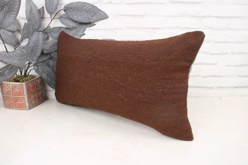 Cushion Cover, Rustic Cushion Case, 12x24 Brown Cushion Cover, Home Decor Pillow, One Of A Kind Pillow, Turkish Pillow, Vintage Kilim Throw Pillow - 4