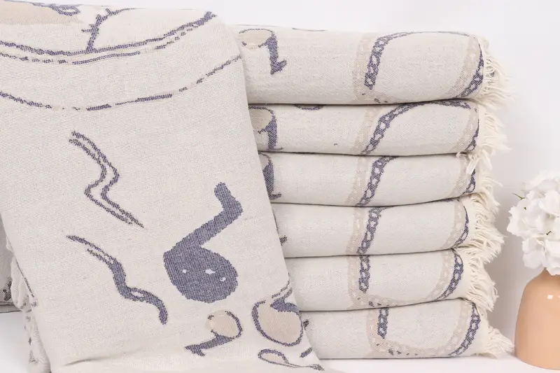 Boho Throw Blankets, 88x64 Cotton Shoes Design Towel, Best Friend Gift, Wedding Favors, Turkish Cotton Throw Blanket, Personalized Blanket - 2