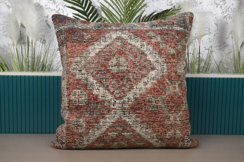 Large Square Turkish Geometric Euro Sham, White Antique 32x32 inch Pillowcase - 1