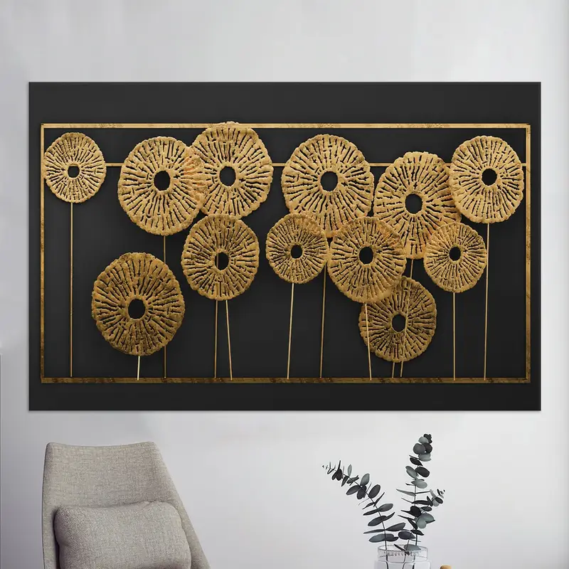 Zeitgenössische bedruckte Leinwandkunst mit metallischem Goldeffekt und 3D-Effekt