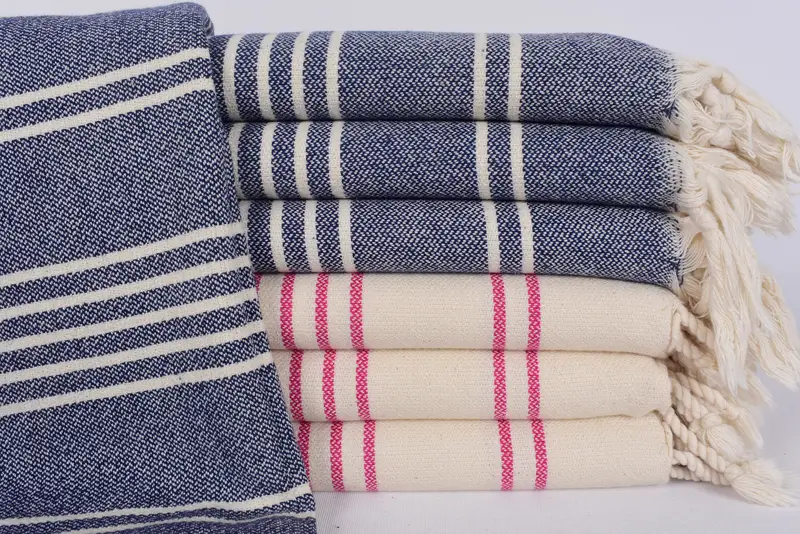Navy Striped Personalized Organic Cotton Towel, 70x40 Inches