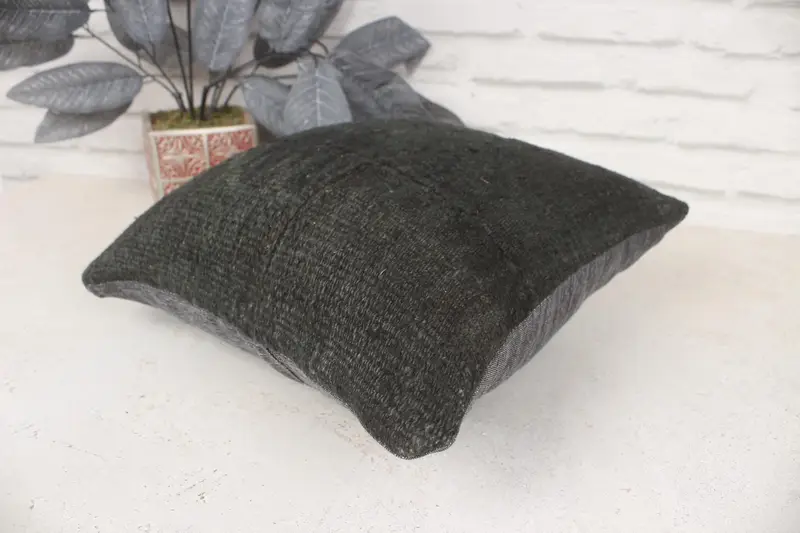 Turkish Kilim Pillow, Turkish Corner Pillow Case, Antique Pillows, 14x14 Brown Pillow Cover, Gift Pillow, Pillow Sham, Ikat Cushion Case - 6