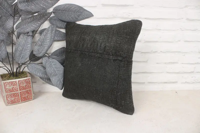 Turkish Kilim Pillow, Turkish Corner Pillow Case, Antique Pillows, 14x14 Brown Pillow Cover, Gift Pillow, Pillow Sham, Ikat Cushion Case - 4