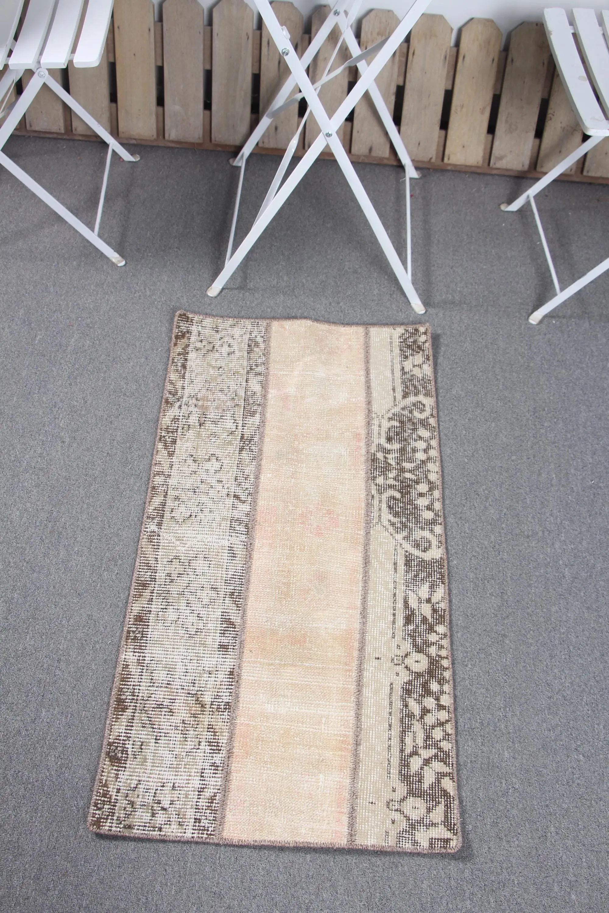 Vintage Small Rug, 1.7x3.3 ft Turkish Rug, Brown Floral Wool Rug - 1