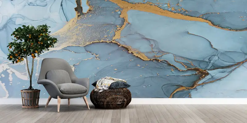 Gold Marble Wall Print, Custom Wall Paper, Paper Wall Art, Blue And Gold Marble, Bright Wall Paper, Alcohol Ink Wall Paper, - 3