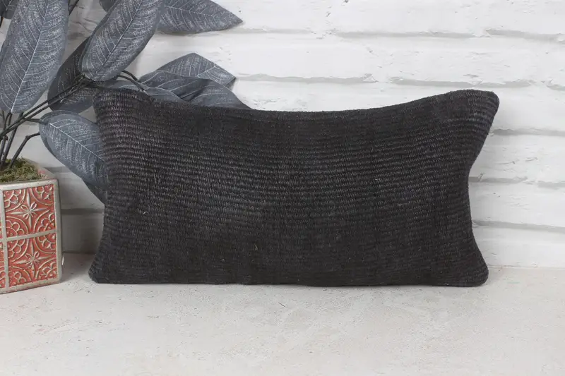 Ethnic Pillow Cover Cushion Cover, Ethnical Kilim Rug Pillow, Pillow Sham, Turkish Pillow, 8x16 Gray Pillow Sham, Vintage Pillow - 1