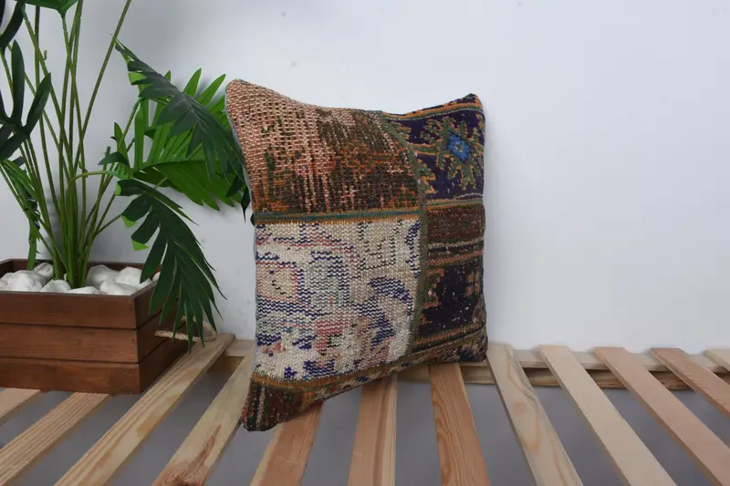 Ottoman Pillow Case, 16x16 Blue Pillow, Outdoor Throw Cushion Cover, Kilim Pillow, Interior Designer Pillow, Cushion, Handmade Kilim Cushion - 4