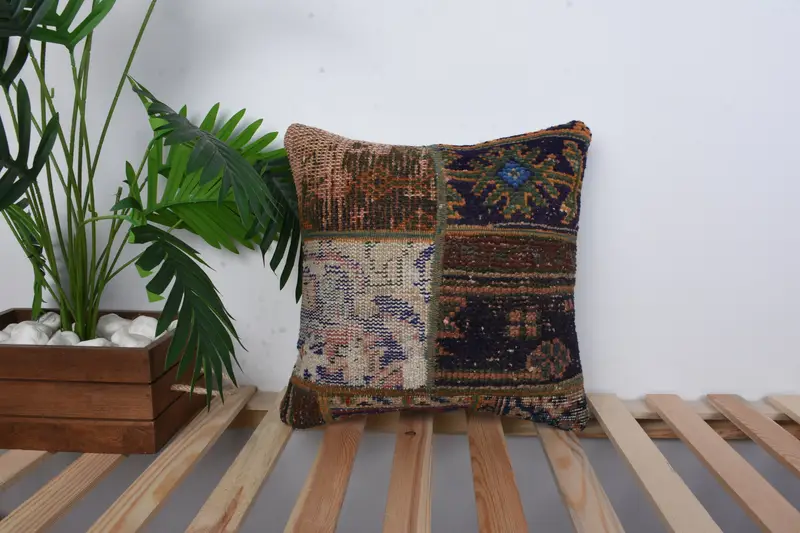 Ottoman Pillow Case, 16x16 Blue Pillow, Outdoor Throw Cushion Cover, Kilim Pillow, Interior Designer Pillow, Cushion, Handmade Kilim Cushion - 1