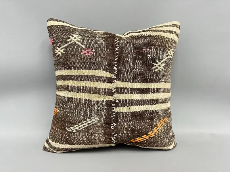 Cushion Cover, 18x18 Brown Pillow Case, Personalized Gift Pillow Pillow Cover, Accent Pillow, Turkish Kilim Pillow, Kilim Pillow, Vintage Pillow - 4