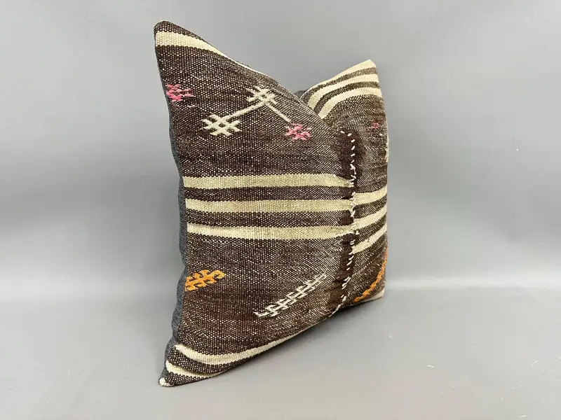 Cushion Cover, 18x18 Brown Pillow Case, Personalized Gift Pillow Pillow Cover, Accent Pillow, Turkish Kilim Pillow, Kilim Pillow, Vintage Pillow - 2