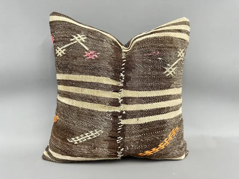 Cushion Cover, 18x18 Brown Pillow Case, Personalized Gift Pillow Pillow Cover, Accent Pillow, Turkish Kilim Pillow, Kilim Pillow, Vintage Pillow - 1
