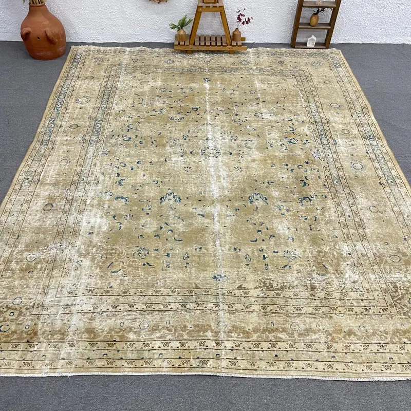 Brown & Blue Abstract Rug, 9.4x11.6 ft Chic Decor