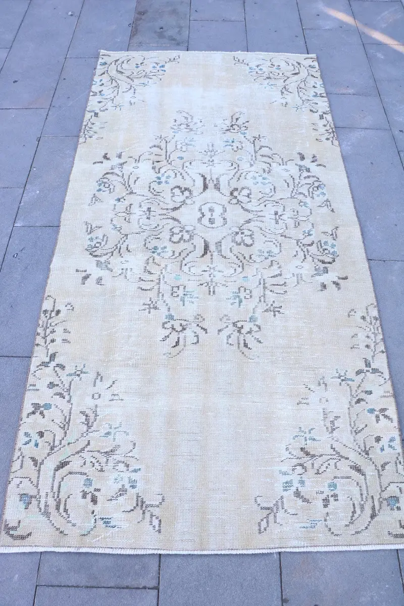 Zarif Bej Halı, Kahverengi Bitki Desenli 3,5x7,3 ft