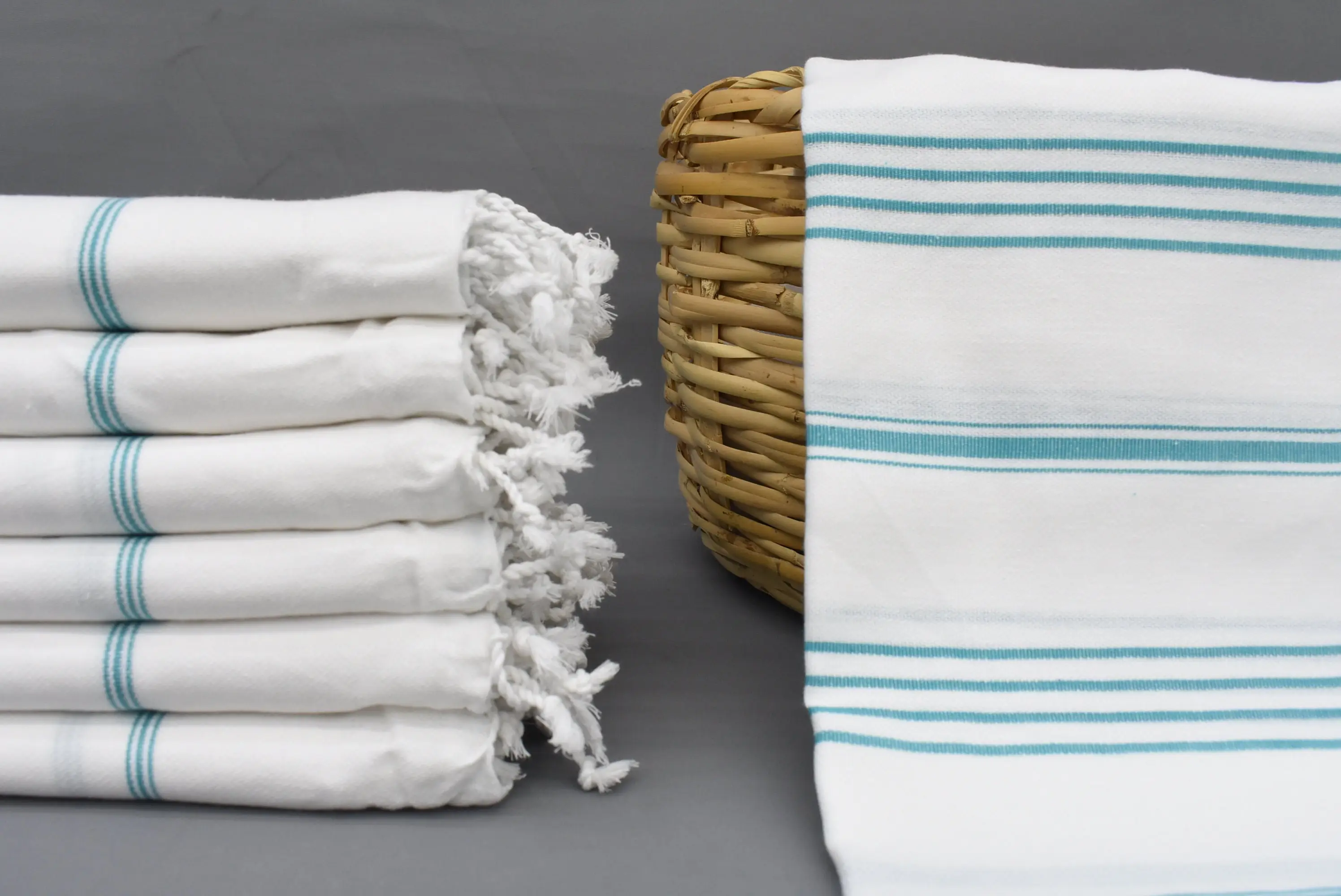 Petrol Green Striped Organic Cotton Beach Towel, 70x40 Inches - 1