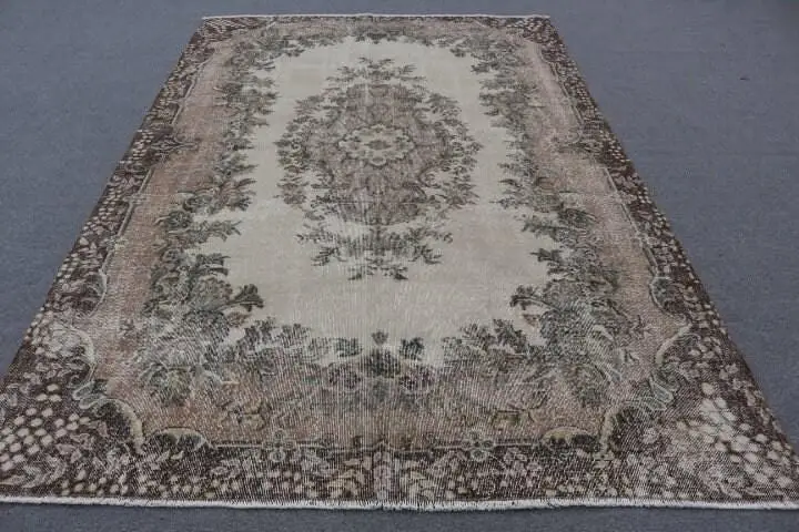 9,3x10 ft Teppich, türkischer Vintage Teppich, brauner Wollteppich - 1