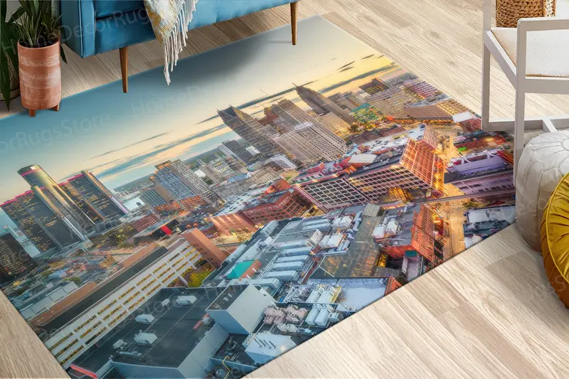 デトロイト スカイライン プリント ラグ: モダンな都市景観のホーム アクセント