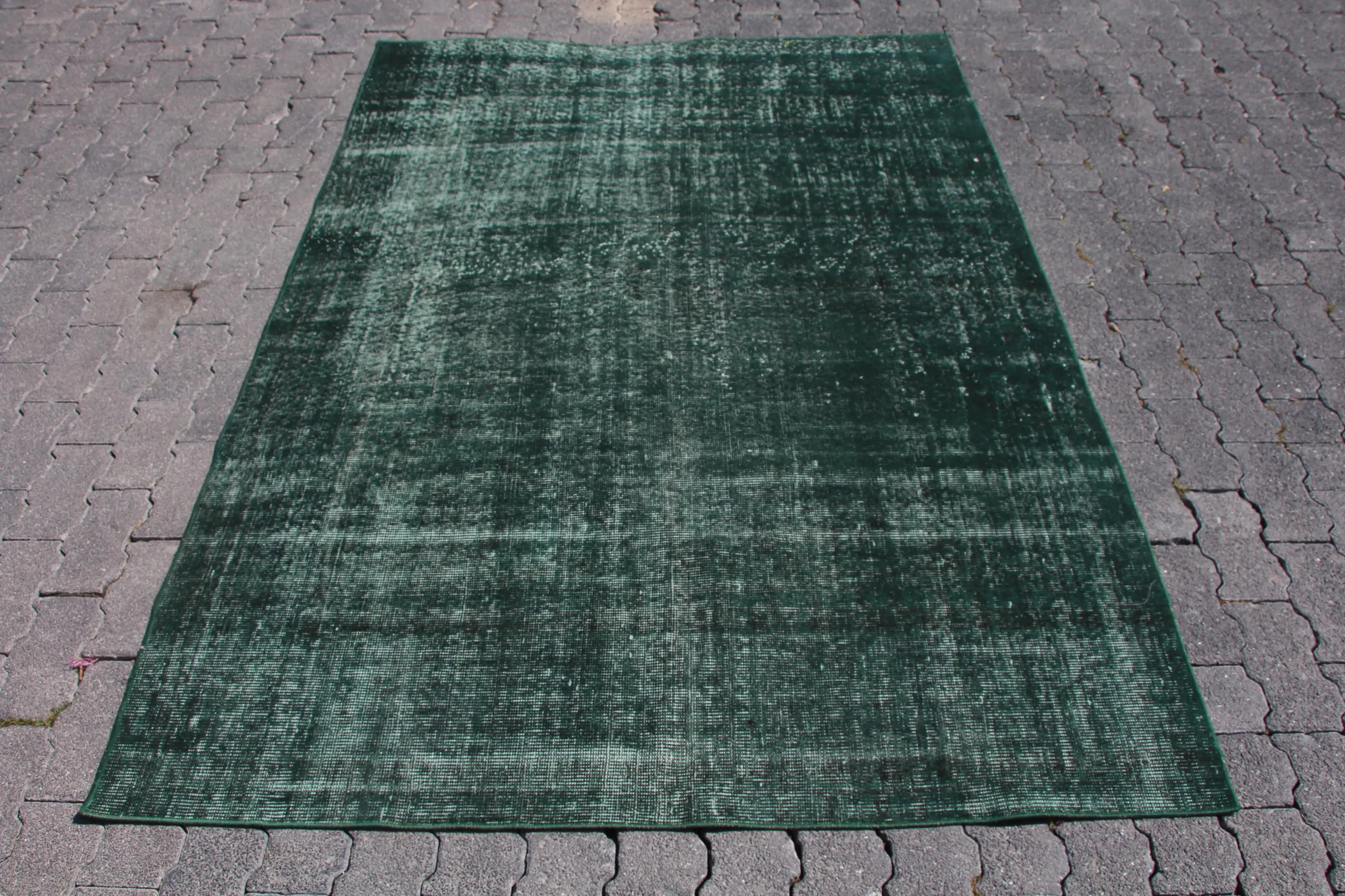 4.8x6.9 ft Rug, Vintage Rug, Turkish Green Wool Oriental Rug - 1