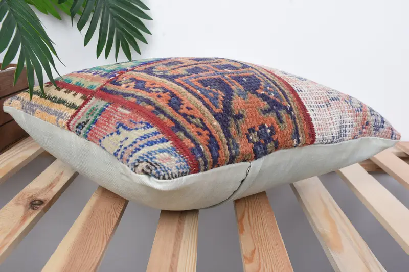 Throw Kilim Pillow, Kilim Cushion Sham, Square Throw Cushion Case, Nomadic Pillow, Vintage Kilim Pillow, Pillow Case, 16x16 Blue Cushion Cover - 6
