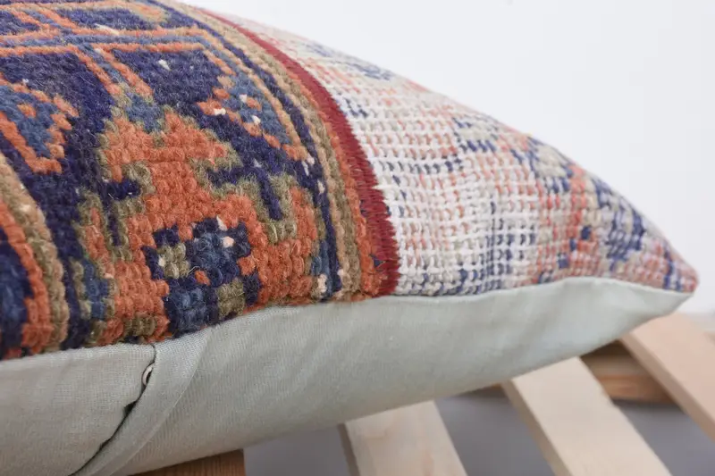 Throw Kilim Pillow, Kilim Cushion Sham, Square Throw Cushion Case, Nomadic Pillow, Vintage Kilim Pillow, Pillow Case, 16x16 Blue Cushion Cover - 7