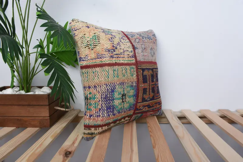 Throw Kilim Pillow, Kilim Cushion Sham, Square Throw Cushion Case, Nomadic Pillow, Vintage Kilim Pillow, Pillow Case, 16x16 Blue Cushion Cover - 4