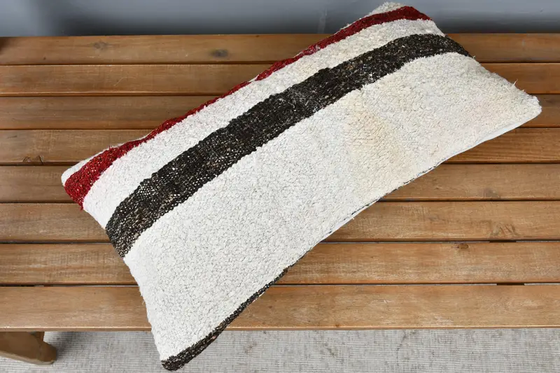 Kilim Pillow, Handmade Kilim Cushion, 12x24 White Pillow, Turkish Kilim Pillow, Southwestern Pillow, Yoga Pillow Sham, Pillow Case - 2